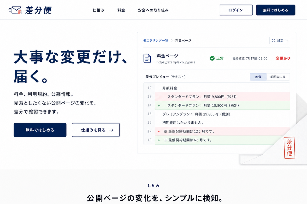 差分便のランディングページ画面デザイン案
